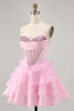 Load image into Gallery viewer, Sparkly Black Tiered Short Corset Homecoming Dress with Beading