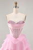 Load image into Gallery viewer, Sparkly Black Tiered Short Corset Homecoming Dress with Beading