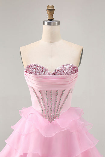 Sparkly Black Tiered Short Corset Homecoming Dress with Beading