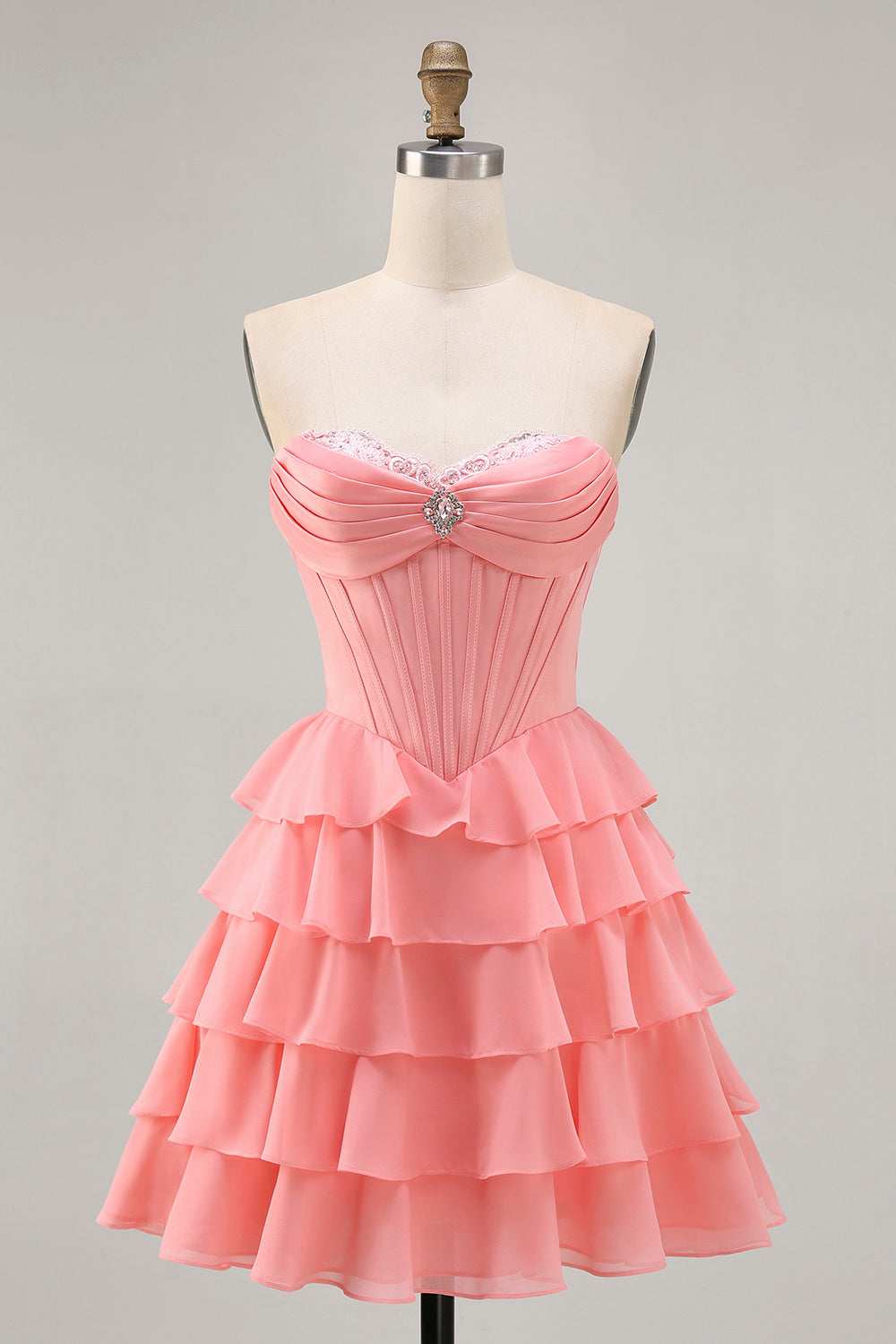 Sparkly Blush Corset Sweetheart Short Homecoming Dress with Ruffles