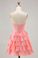 Load image into Gallery viewer, Sparkly Blush Corset Sweetheart Short Homecoming Dress with Ruffles