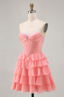 Load image into Gallery viewer, Sparkly Blush Corset Sweetheart Short Homecoming Dress with Ruffles