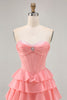 Load image into Gallery viewer, Sparkly Blush Corset Sweetheart Short Homecoming Dress with Ruffles