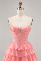 Load image into Gallery viewer, Sparkly Blush Corset Sweetheart Short Homecoming Dress with Ruffles