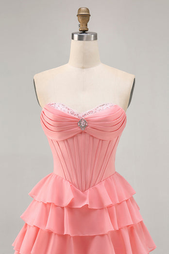 Sparkly Blush Corset Sweetheart Short Homecoming Dress with Ruffles