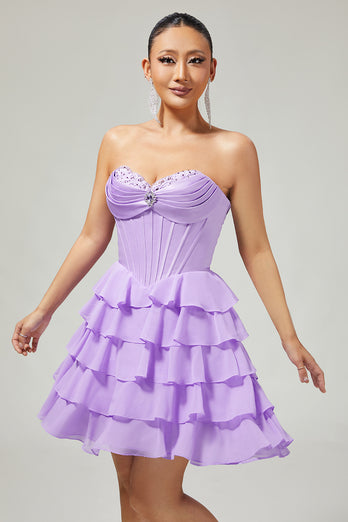 Sparkly Blush Corset Sweetheart Short Homecoming Dress with Ruffles