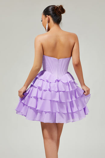 Sparkly Blush Corset Sweetheart Short Homecoming Dress with Ruffles