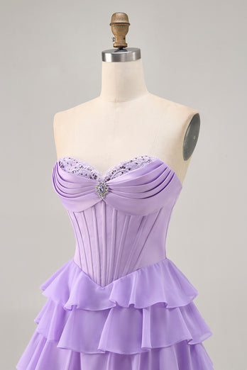 Sparkly Blush Corset Sweetheart Short Homecoming Dress with Ruffles
