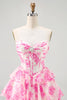 Load image into Gallery viewer, Sparkly Fuchsia Corset Short Floral Homecoming Dress with Rhinestones