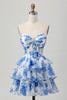 Load image into Gallery viewer, Sparkly Fuchsia Corset Short Floral Homecoming Dress with Rhinestones