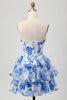 Load image into Gallery viewer, Sparkly Fuchsia Corset Short Floral Homecoming Dress with Rhinestones