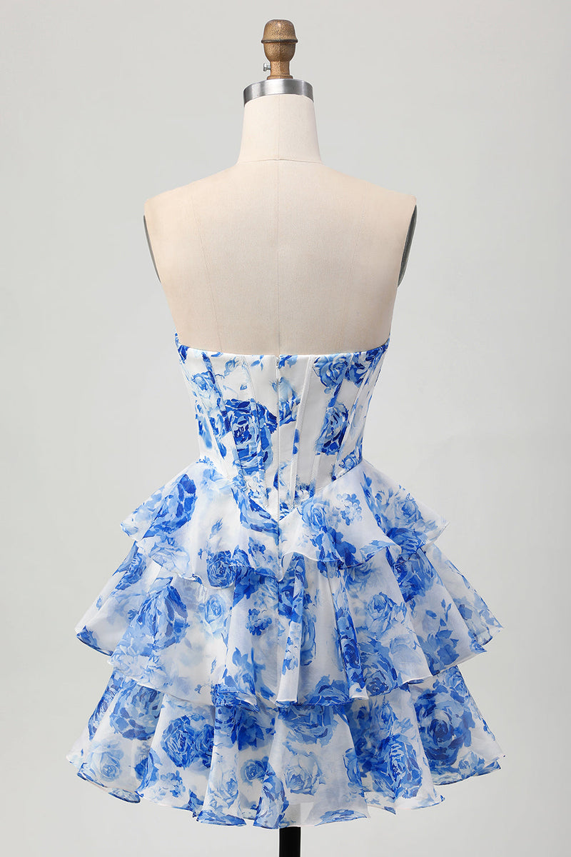 Load image into Gallery viewer, Sparkly Fuchsia Corset Short Floral Homecoming Dress with Rhinestones