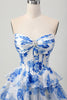 Load image into Gallery viewer, Sparkly Fuchsia Corset Short Floral Homecoming Dress with Rhinestones