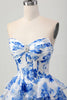Load image into Gallery viewer, Sparkly Fuchsia Corset Short Floral Homecoming Dress with Rhinestones