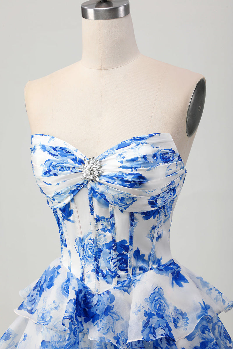 Load image into Gallery viewer, Sparkly Fuchsia Corset Short Floral Homecoming Dress with Rhinestones