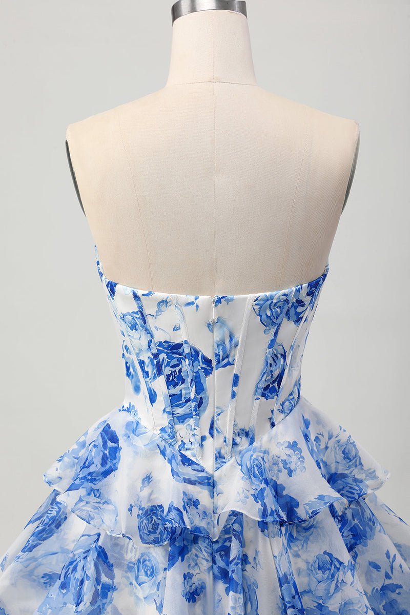 Load image into Gallery viewer, Sparkly Fuchsia Corset Short Floral Homecoming Dress with Rhinestones