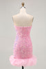 Load image into Gallery viewer, Sparkly Pink Detachable Puff Sleeves Sequins Short Tight Homecoming Dress