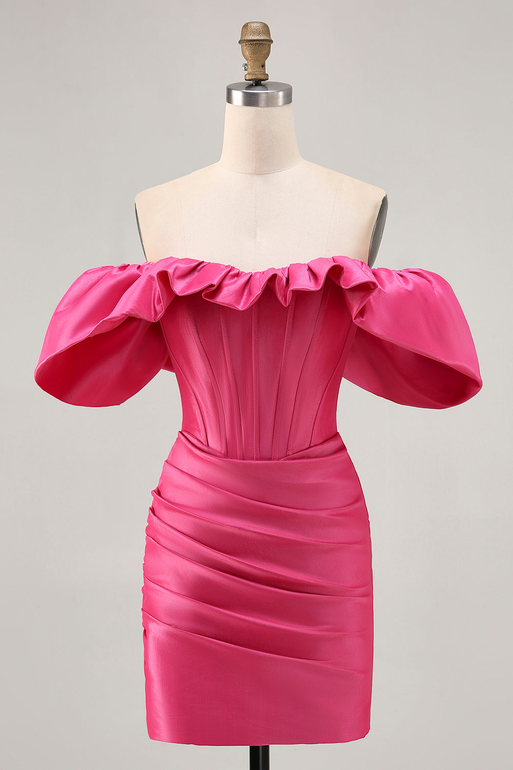 Fuchsia Satin Tight Short Corset Homecoming Dress with Ruffles