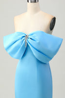 Load image into Gallery viewer, Sparkly Blue Satin Off the Shoulder Tight Short Homecoming Dress with Bow