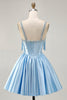 Load image into Gallery viewer, Sparkly Blue A Line Satin Short Corset Homecoming Dress