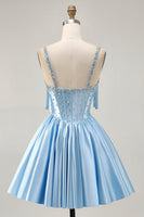 Load image into Gallery viewer, Sparkly Blue A Line Satin Short Corset Homecoming Dress