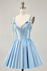 Load image into Gallery viewer, Sparkly Blue A Line Satin Short Corset Homecoming Dress