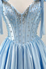 Load image into Gallery viewer, Sparkly Blue A Line Satin Short Corset Homecoming Dress