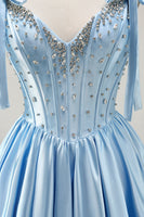 Load image into Gallery viewer, Sparkly Blue A Line Satin Short Corset Homecoming Dress