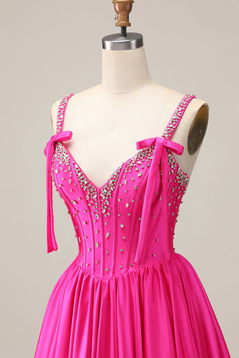 Sparkly Blue A Line Satin Short Corset Homecoming Dress