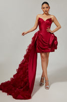 Load image into Gallery viewer, Burgundy Satin Tight Short Homecoming Dress with 3D Flowers