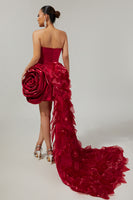Load image into Gallery viewer, Burgundy Satin Tight Short Homecoming Dress with 3D Flowers