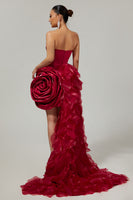 Load image into Gallery viewer, Burgundy Satin Tight Short Homecoming Dress with 3D Flowers
