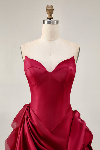 Burgundy Satin Tight Short Homecoming Dress with 3D Flowers