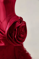 Load image into Gallery viewer, Burgundy Satin Tight Short Homecoming Dress with 3D Flowers