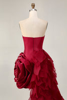 Load image into Gallery viewer, Burgundy Satin Tight Short Homecoming Dress with 3D Flowers