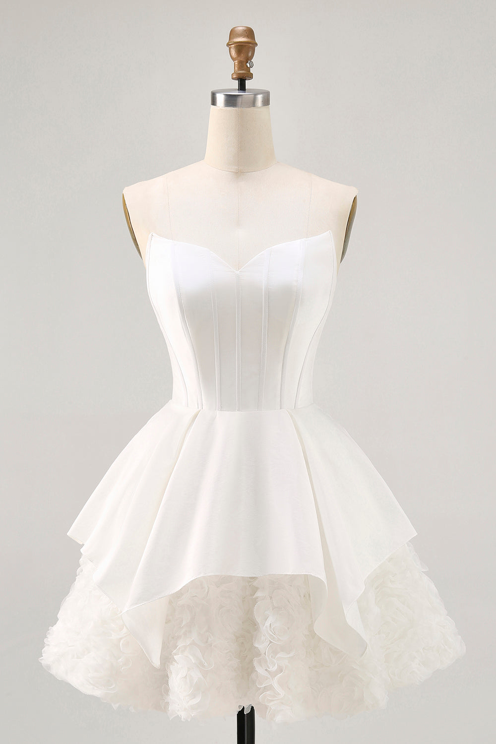 White Strapless Corset Short Tiered Homecoming Dress with Ruffles