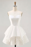 Load image into Gallery viewer, White Strapless Corset Short Tiered Homecoming Dress with Ruffles
