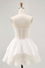Load image into Gallery viewer, White Strapless Corset Short Tiered Homecoming Dress with Ruffles