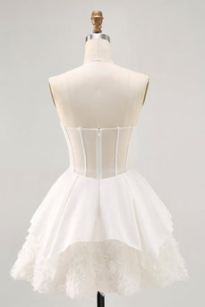 White Strapless Corset Short Tiered Homecoming Dress with Ruffles