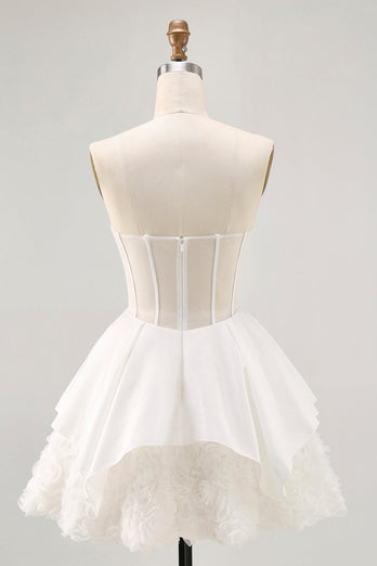 White Strapless Corset Short Tiered Homecoming Dress with Ruffles