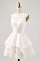 Load image into Gallery viewer, White Strapless Corset Short Tiered Homecoming Dress with Ruffles