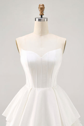 White Strapless Corset Short Tiered Homecoming Dress with Ruffles