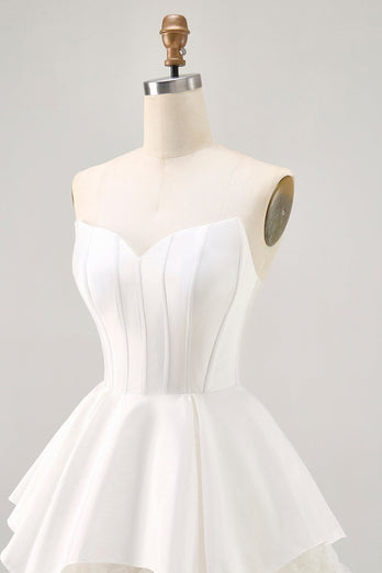 White Strapless Corset Short Tiered Homecoming Dress with Ruffles