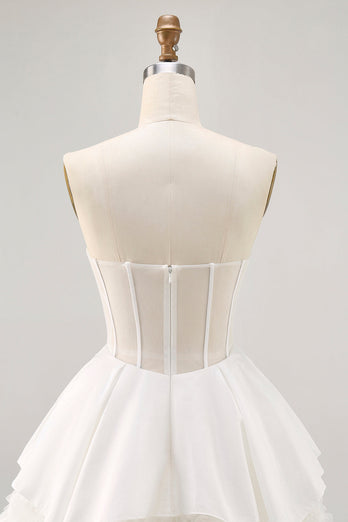 White Strapless Corset Short Tiered Homecoming Dress with Ruffles