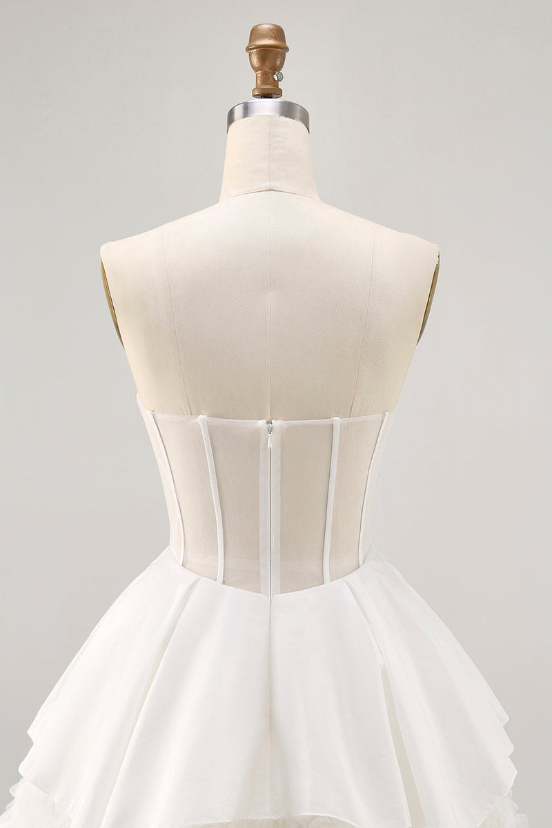 Load image into Gallery viewer, White Strapless Corset Short Tiered Homecoming Dress with Ruffles
