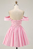 Load image into Gallery viewer, White Satin A Line Off the Shoulder Short Homecoming Dress