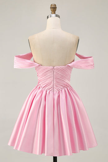 White Satin A Line Off the Shoulder Short Homecoming Dress