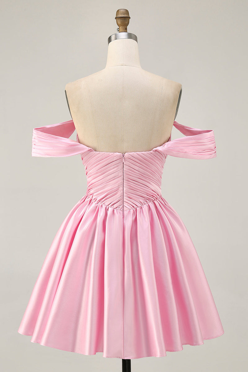 Load image into Gallery viewer, White Satin A Line Off the Shoulder Short Homecoming Dress