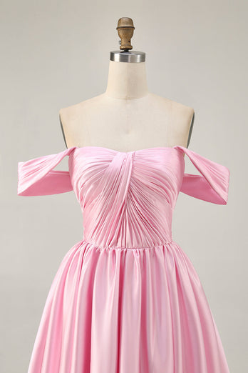 White Satin A Line Off the Shoulder Short Homecoming Dress