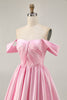 Load image into Gallery viewer, White Satin A Line Off the Shoulder Short Homecoming Dress